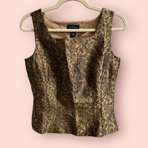 Ann Taylor Silk Metallic Brocade Tank Gold Floral Y2K Structured Top